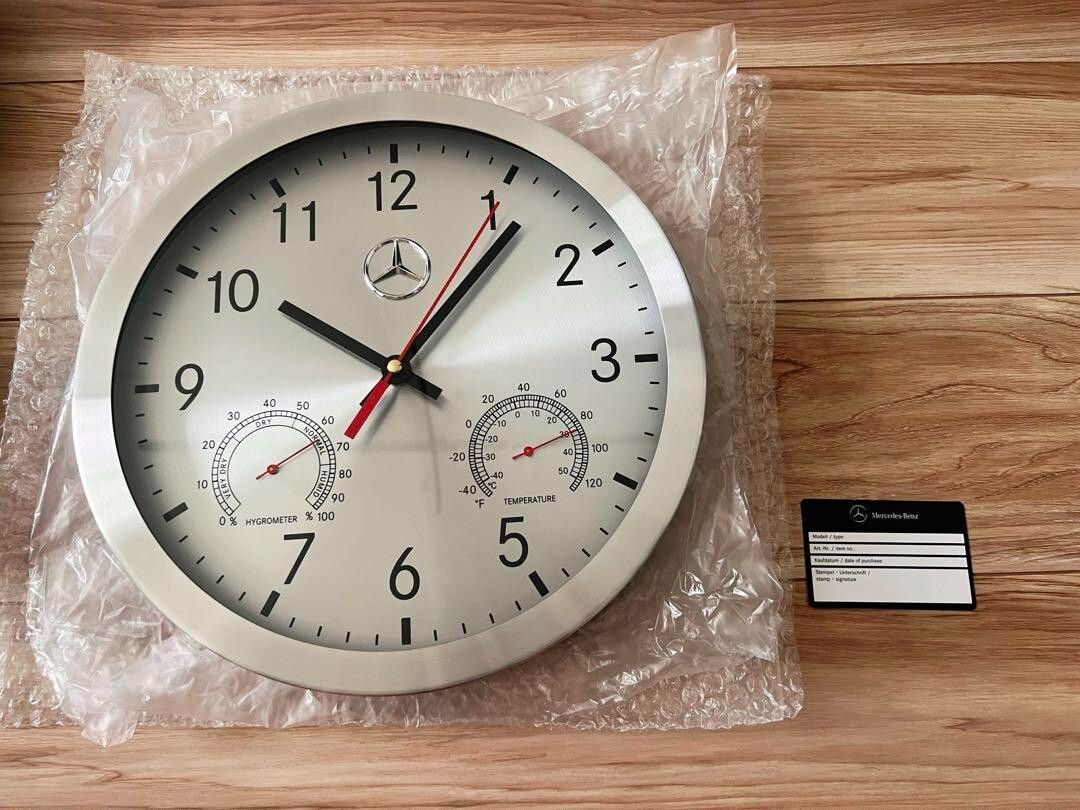Mercedes-Benz Wall Clock Unused with Box Thermometer hygrometer