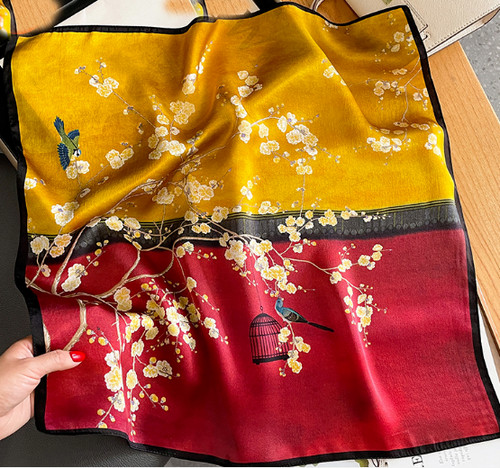 ANDANTINO 100% Pure Mulberry Silk Small Square Scarf -21'' x 21''- Breathable Lightweight Neckerchief -Digital Printed Headscarf (Assorted Colors) at Women's Clothing store
