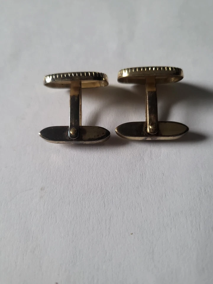 Rösch & Idstein Pforzheim 835er Silber Manschettenknöpfe 2x Perlmutt vergoldet - Bild 4 von 4