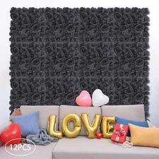 Flower Wall Panels, Black Rose Wall Background, 12PCS Artificial Flowers 38*38cm