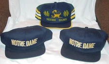 3 VINTAGE SNAP BACK ADJUSTABLE NOTRE DAME HATS - 2 ARE NWOT - SEE ALL DETAIL