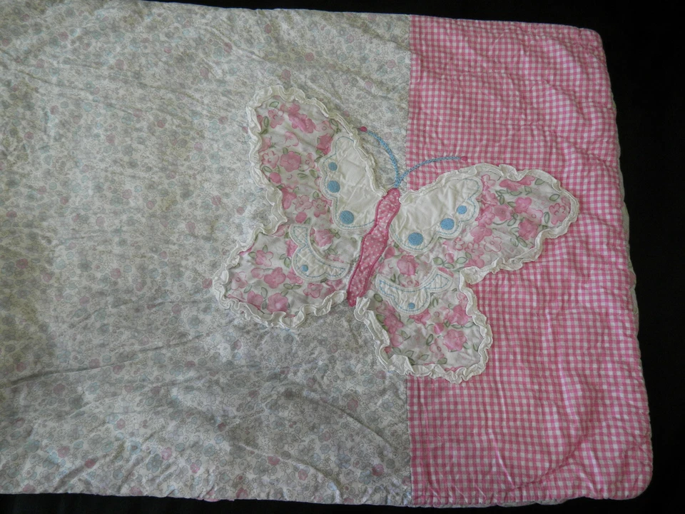 Corbata Pottery Barn Kids estándar falsa floral cierre mariposa azul rosa guinga Foto 3 de 4