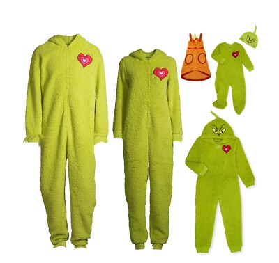 NEW family matching Grinch Christmas One Piece Hooded Pajamas Union Suit  Family