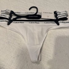 WOMENS SIZE MEDIUM CALVIN KLEIN THONG UNDERWEAR 3 PAIR WHITE GRAY BLACK