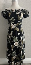 KY's Women s Size Medium Black Hibiscus Tropical Floral Hawaiian Midi Dress VTG