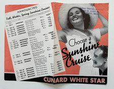 Vintage 1938 Cunard White Star Line Cruise Sailing Schedule Sheet advertising
