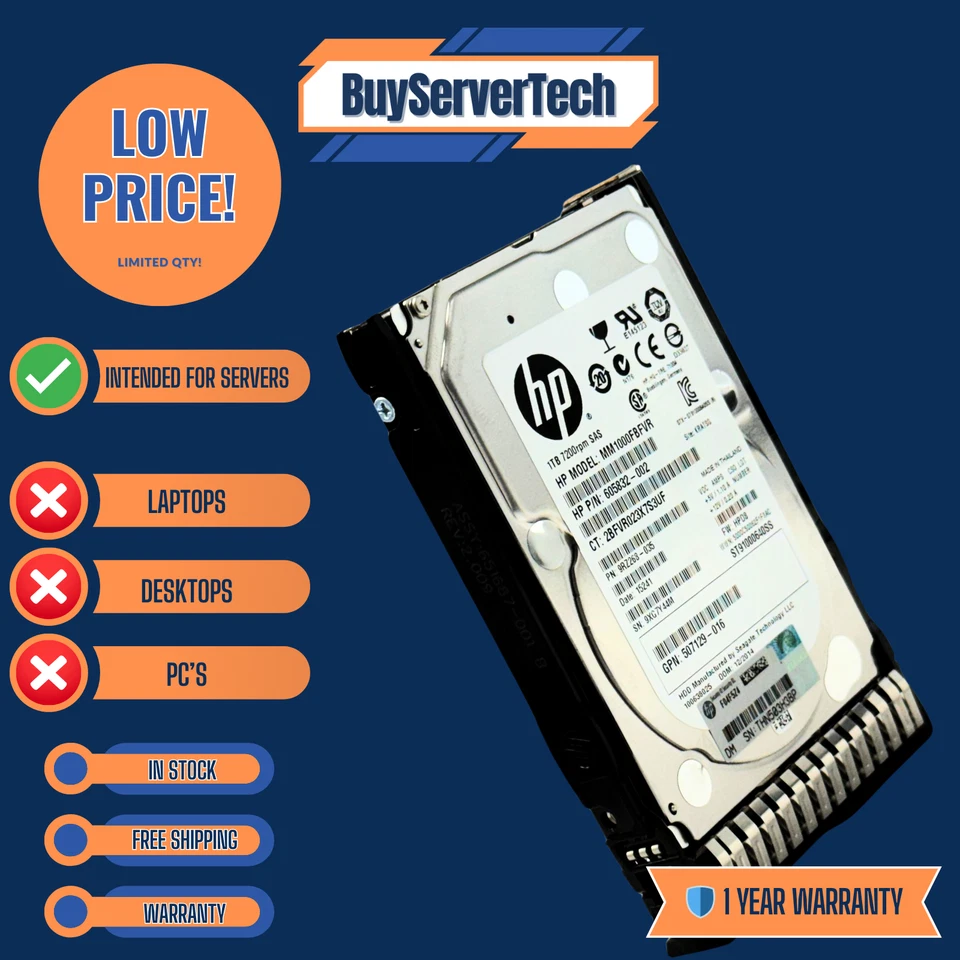 HP 605835-B21 606020-001 1TB 7.2K RPM SAS 6Gb/s 2.5" HDD | Server Use Only | 1YR - Image 3 of 4