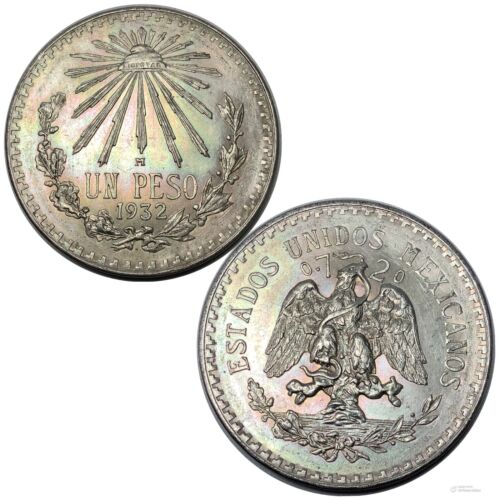 1932– Mexico Mexican Peso Silver — Spectacular Rainbow Tone