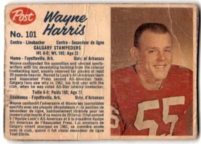 1962 Post Cereal CFL Wayne Harris #101 DAMAGED