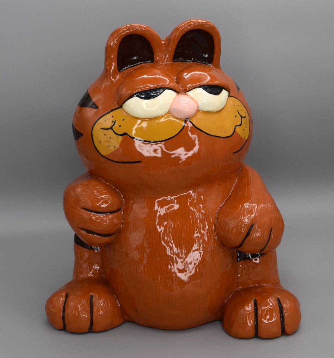 Vintage Large 1980s Garfield Piggy Coin Bank Hand Painted Ceramic