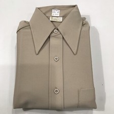 VTG 60 70s Men  s King Road L/S Shirt Sz S SEARS Disco Dance Poly Beige NOS Rare