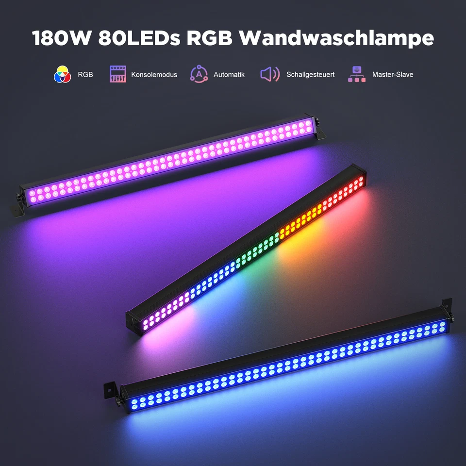 U'King 180W RGB 80LED Wall Washer Licht DMX Bar Bühnenlicht DJ Disco Partylicht - Bild 3 von 4