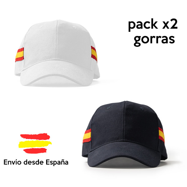 2 Gorras de España, 6 paneles 100% algodón con diseño de bandera nacional