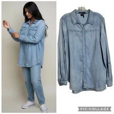 FDJ French Dressing Jeans Denim Button Down Shirt Frayed Hem Linen Blend (3126)