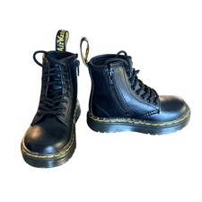 Dr. Martens Zavala T Toddler Black Leather Lace Up Side Zip Boots Size 7 US