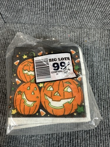 Vintage Halloween Kürbis Jack O Laterne Papier Mittagessen Servietten Neu aus altem Lagerbestand USA - Bild 2 von 3