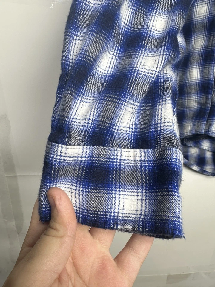 Red Jacket Button-Up Flannel Shirt XL Blue Check Plaid NY Mets Embroidered Logos - Image 3 of 4