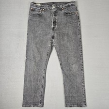 Levis Premium 501 Jeans Womens 32x28 Gray Straight Button Fly Cotton Denim READ