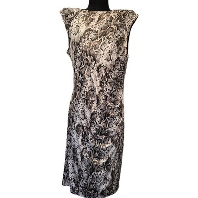 Cache Women s Faux Wrap Bodycon Dress L/S Animal Print Gold Hardware Size Large