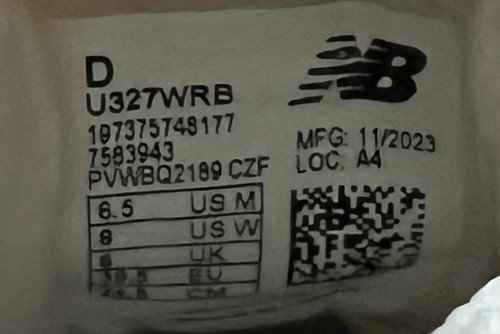 New Balance 327 Sea Salt Raincloud U327WRB Running Shoes Sneakers Men Sz 6.5 W 8 - Picture 12 of 12