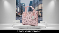 Pink Geometric Mini Satchel Bag PU Leather Wo...