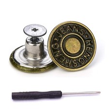 15 Jeans Buttons Replacement, Instant No Sew Buttons for Pants with Tool, 17Mm