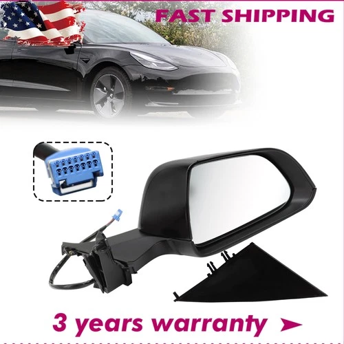 For Tesla Model 3 Black Right Passenger Side Mirror Heated Power Fold 2017-2023