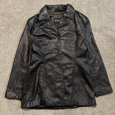Womens Vintage Wilson s Brown 100% Leather Button Up Blazer Jacket Size L