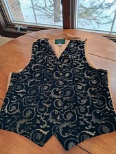 FAVOURBROOK Size 42 Black Gold Embroidery Velvet Button Up Vest