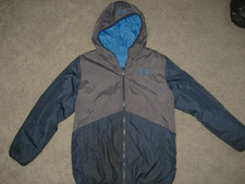 boys Under Armour outerwear hooded winter coat jacket blue gray 14-16