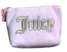 Juicy Couture Light Pink Velour Cosmetic Bag NEW Embroidered And Rhinestone Logo