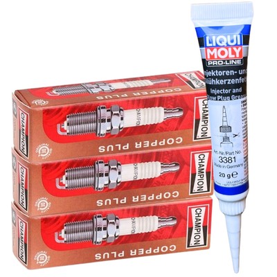 3x CHAMPION Zündkerzen + LIQUI MOLY Fett für MERCEDES A W168 W169 B W245 C W202