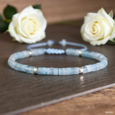 Natural Aquamarine Dainty Bracelet 4mm Crystal Gemstone Bead Healing Energy Gift