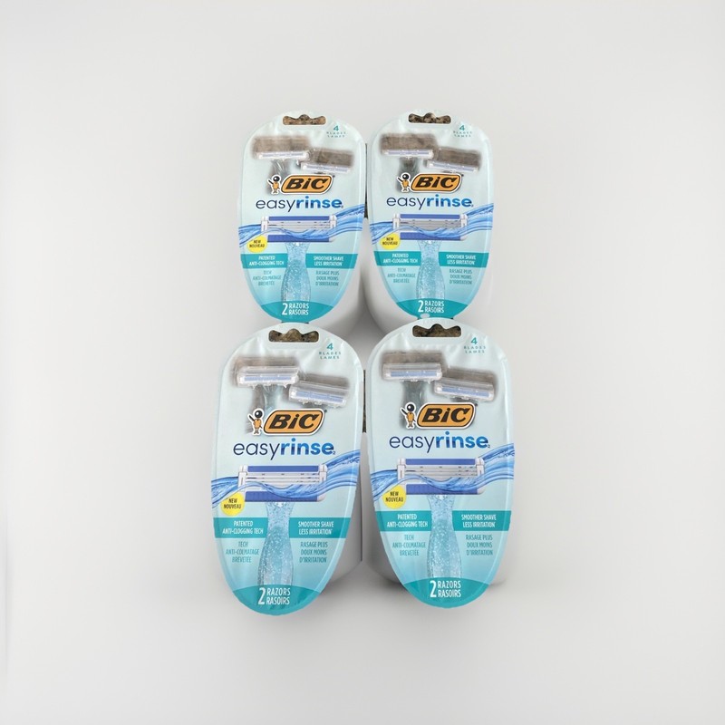 Lot of 4 - Bic Easy Rinse Anti-Clogging 4-Blade Disposable Razors 2 Pack