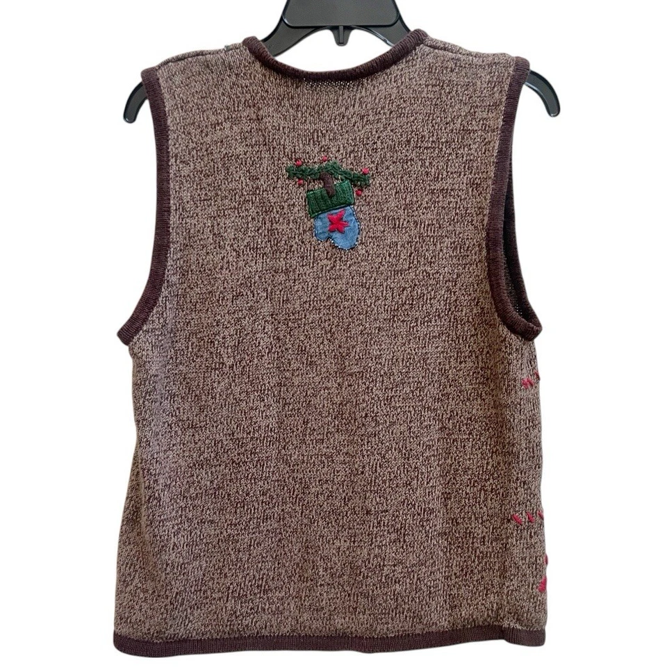 De Colección Bobbie Brooks Navidad Suéter Chaleco Cremallera Completa M (8-10) Marrón Bordado Foto 2 de 3