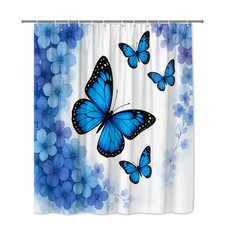 Colorful Blue Butterfly Shower Curtain - Floral Design for Bathroom Decor