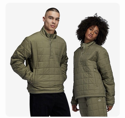 adidas Originals Women's Green Quilted Snap Pullover Jacket w/ Pockets XS