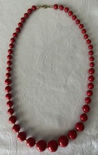 Vintage Red Graduated Bead Necklace 23  Statement Strand Glass Acrylic