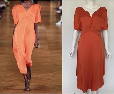 Stella McCartney Runway Pauline Dress Orange Midi with Draped Sleeves Size 40