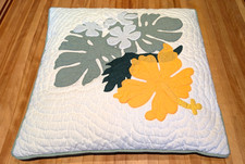 Tropical Hibiscus Monstera Quilted Pillow Cover And Pillow--18 X 18