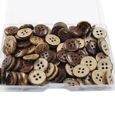 100 PCS 15mm 4-Hole Coconut Shell Buttons Brown Wooden Buttons for Sewing
