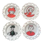 Vintage Milk Glass Plates Scalloped Edge Painted Folk Art 8" Diameter MCM