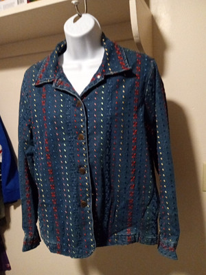 Graff By Um Denim Blue Jean Jacket Embroidered Button Trucker Women's Size S