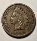 1909 Indian Head Cent 1c Penny, Very Good VG Details, Exact Coin Shown