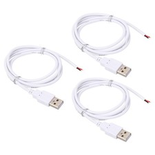 3pcs 1M/3Ft USB Male Plug Cable 2 wires Pigtail Cable Cord White