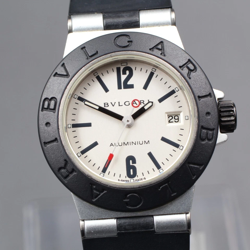 [NEAR MINT+] BVLGARI Aluminium AL29TA Cream Dial Date Women's Qz Watch JPN U576 - Image 2 of 4