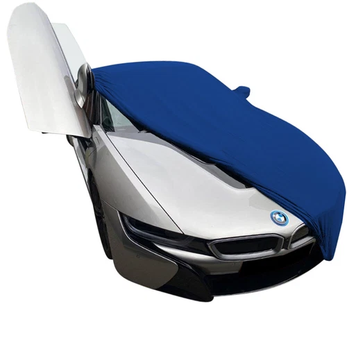 Indoor car cover fits BMW i8 bespoke Le Mans Blue cover With mirrorpockets