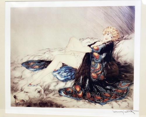 "Bata de seda Louis Icart años 20 decoración trabajo impresión 16""x20""" - Imagen 2 de 5