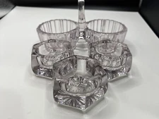 Vintage Pink Glass Salt Sellers With Master Salt Seller/ Marble Display