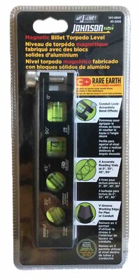 Johnson 1411-0600 6  Magnetic Billet Torpedo Level W/ Rare Earth Magnets(V1)